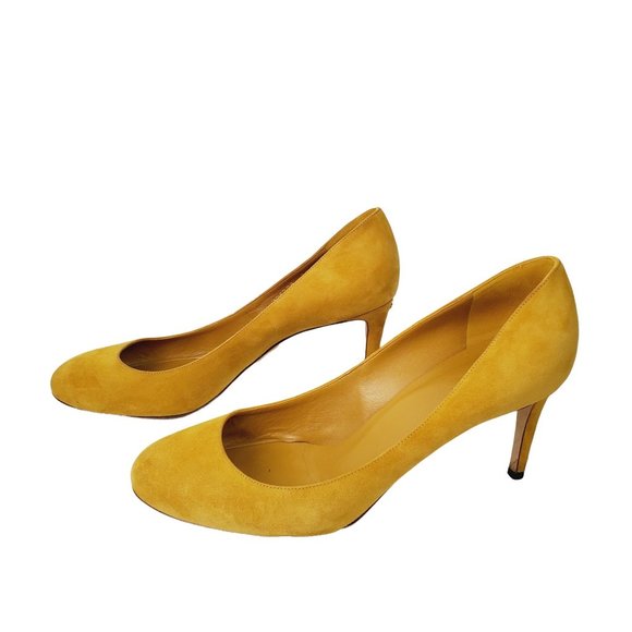 Gucci Suede Mustard Yellow Round Toe Pump Heels, Taylor Swift Favorite, Sz 8.5 - Picture 11 of 14